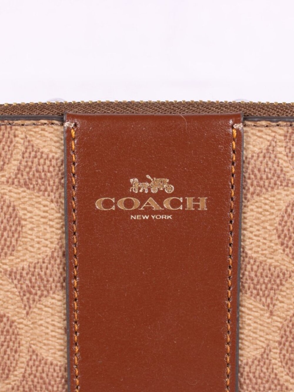 Coach Signature Canvas Zip Wristlet Wallet Tan Brown Leather Trim Gold Hardware - Picture 5 of 7